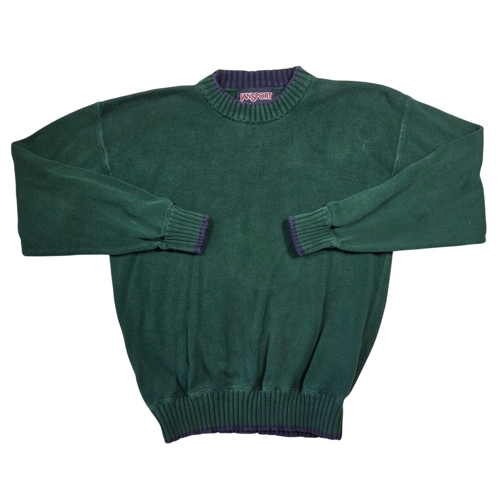 JanSport Mens Vintage 90s‎ Forest Green Cotton Ribbed Crewneck Sweater M Retro